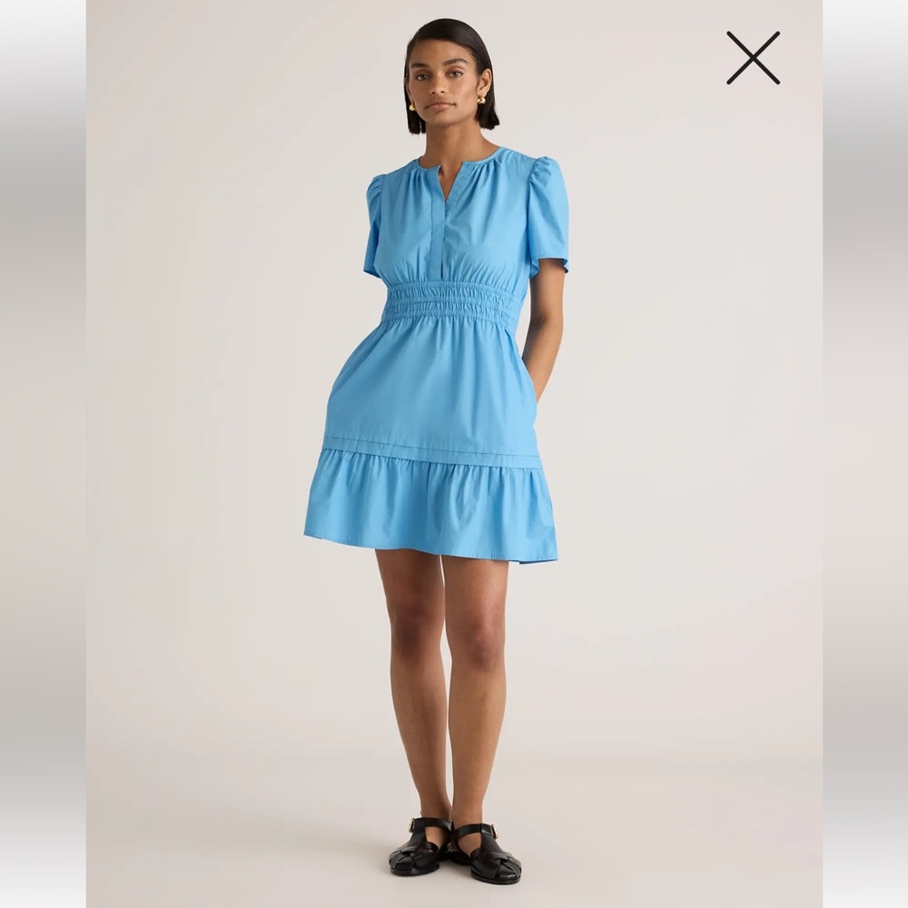 Quince cornflower Blue Organic Cotton Poplin Tiered Mini Dress  Sz M